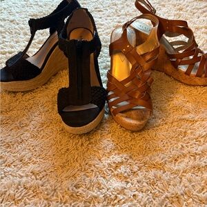 Guess Black and Tan Wedge Sandals